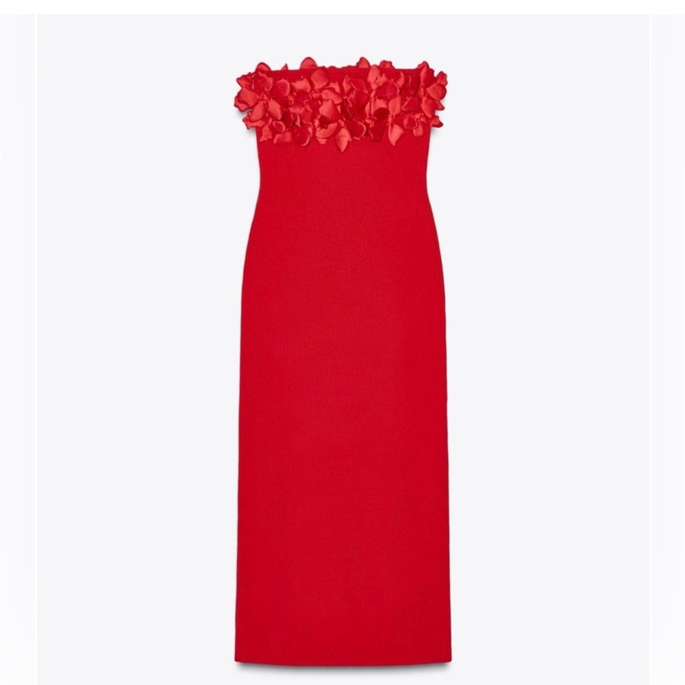 Zara Elegant Red Strapless Dress